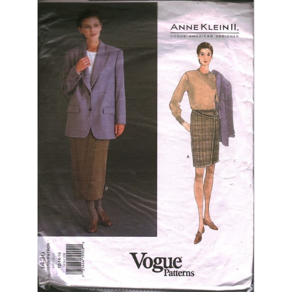 Vogue 1436 Anne Klein II Jacket Skirt Sewing Pattern Size 12-14-16 Uncut Vintage